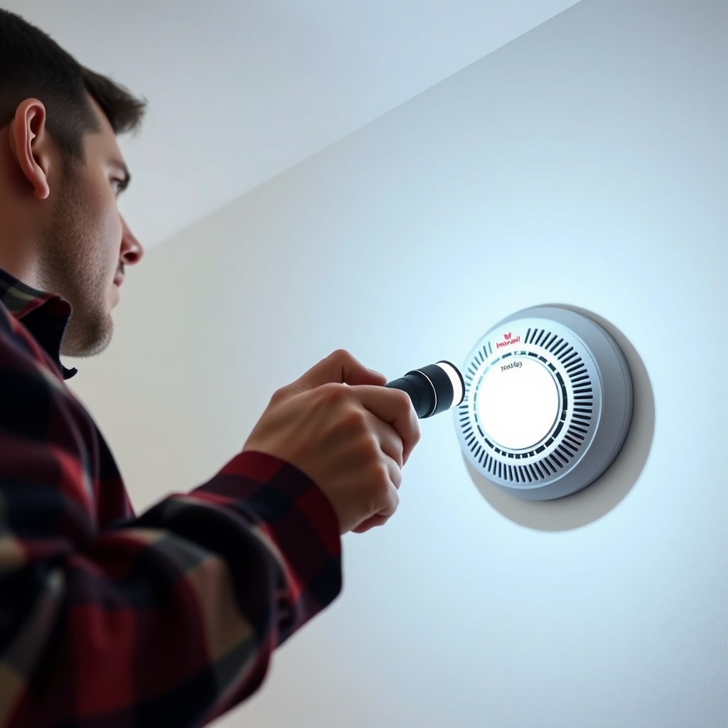 <clean photorealistic photo/illustration of a technician inspecting a Honeywell Morley IAS