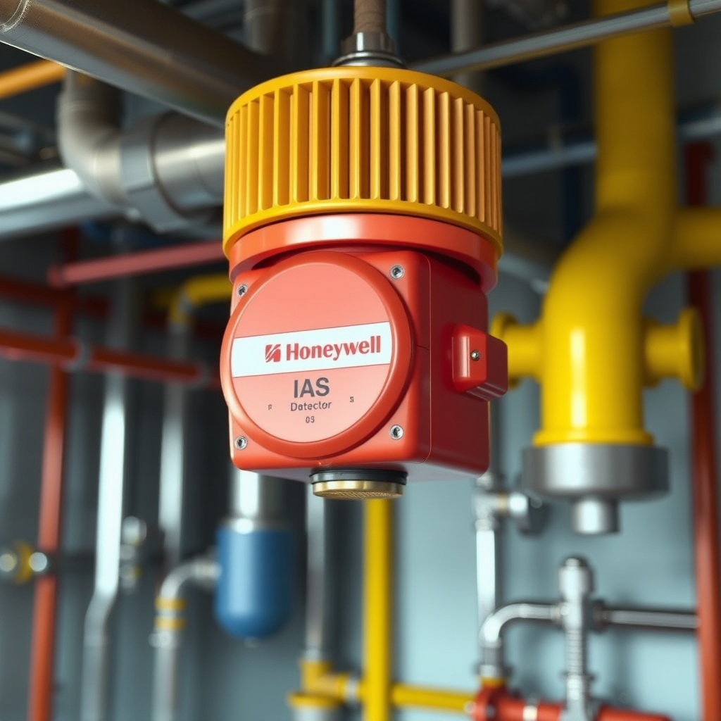 <clean photorealistic photo/illustration of a Honeywell Morley IAS heat detector installed