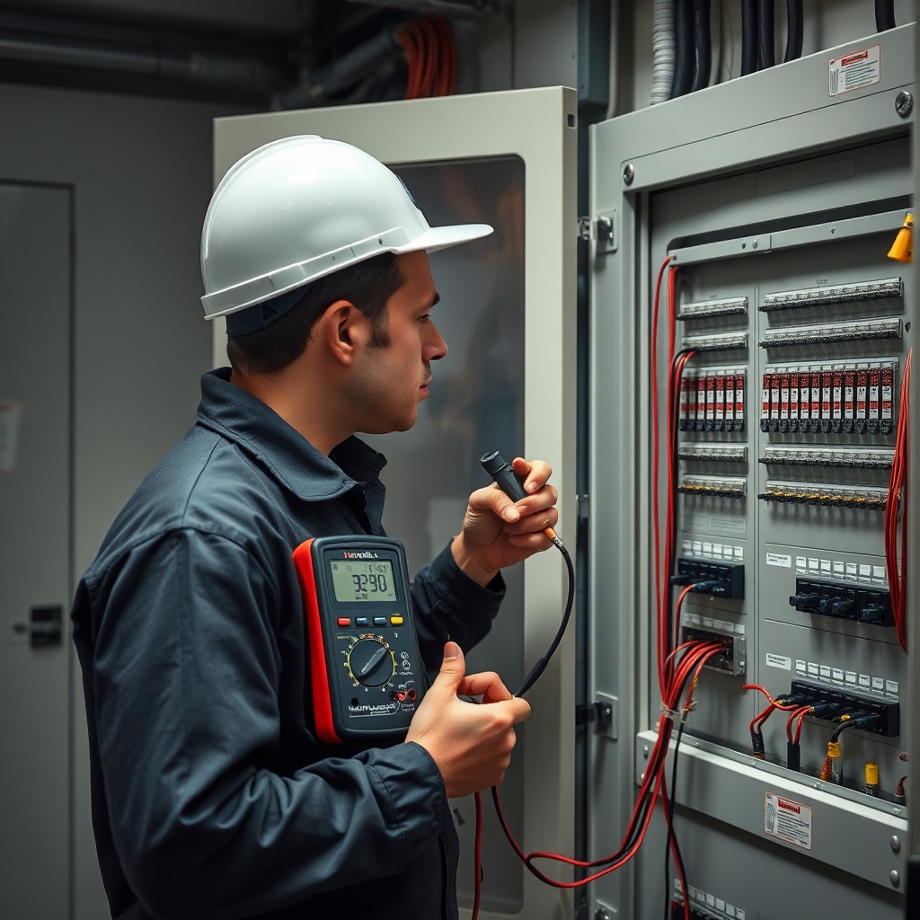 A photorealistic photo of a technician in a control room