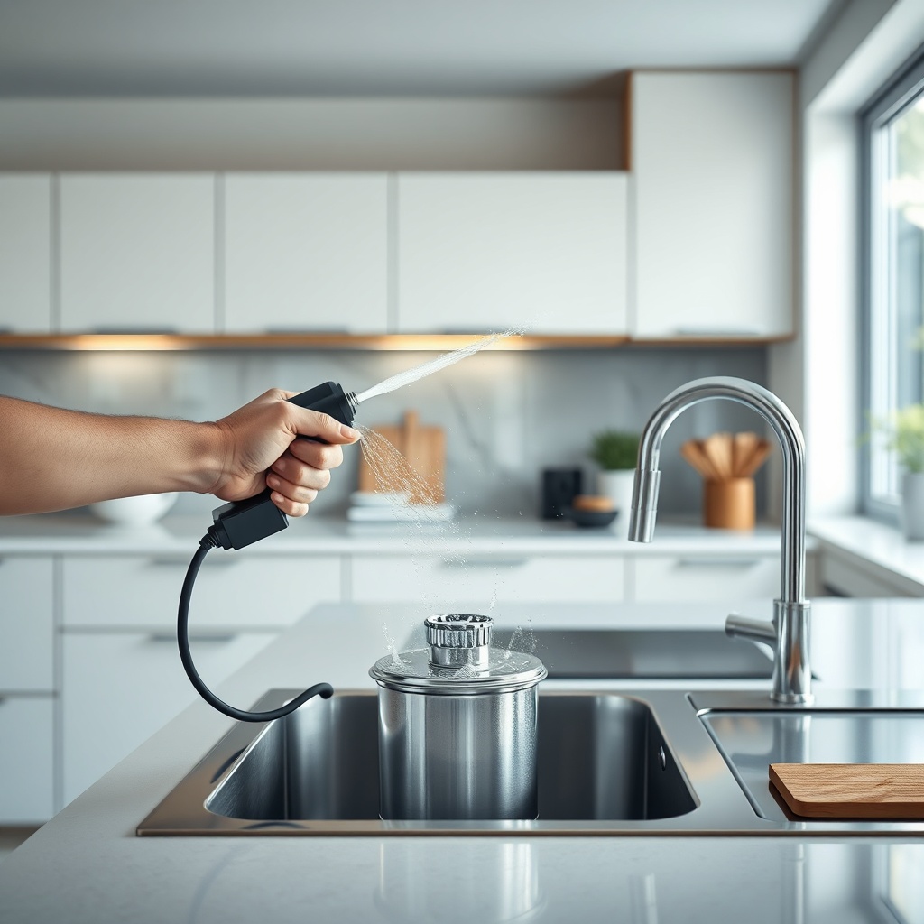 <clean photorealistic photo of a YangınKontrol dedektör being cleaned with compressed air